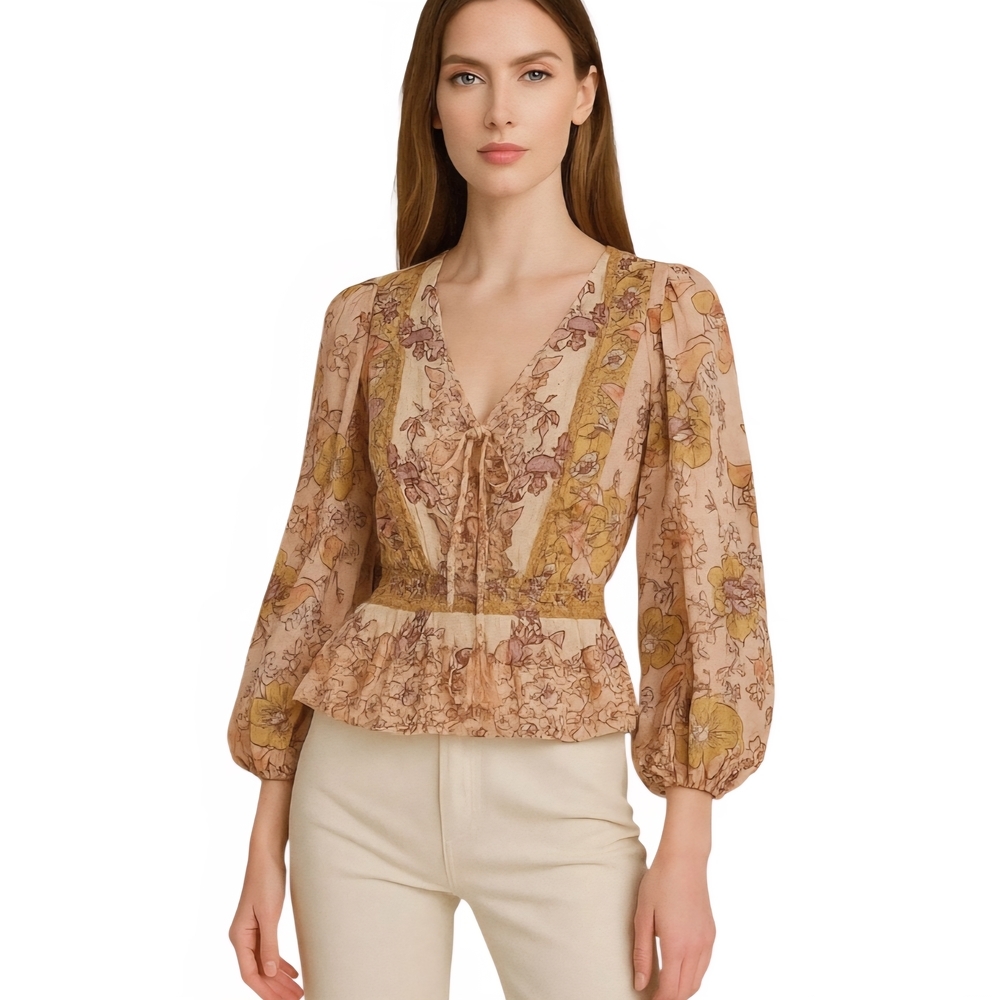 Gypsy Love Boho Floral Peasant Blouse.Size: Small (S)